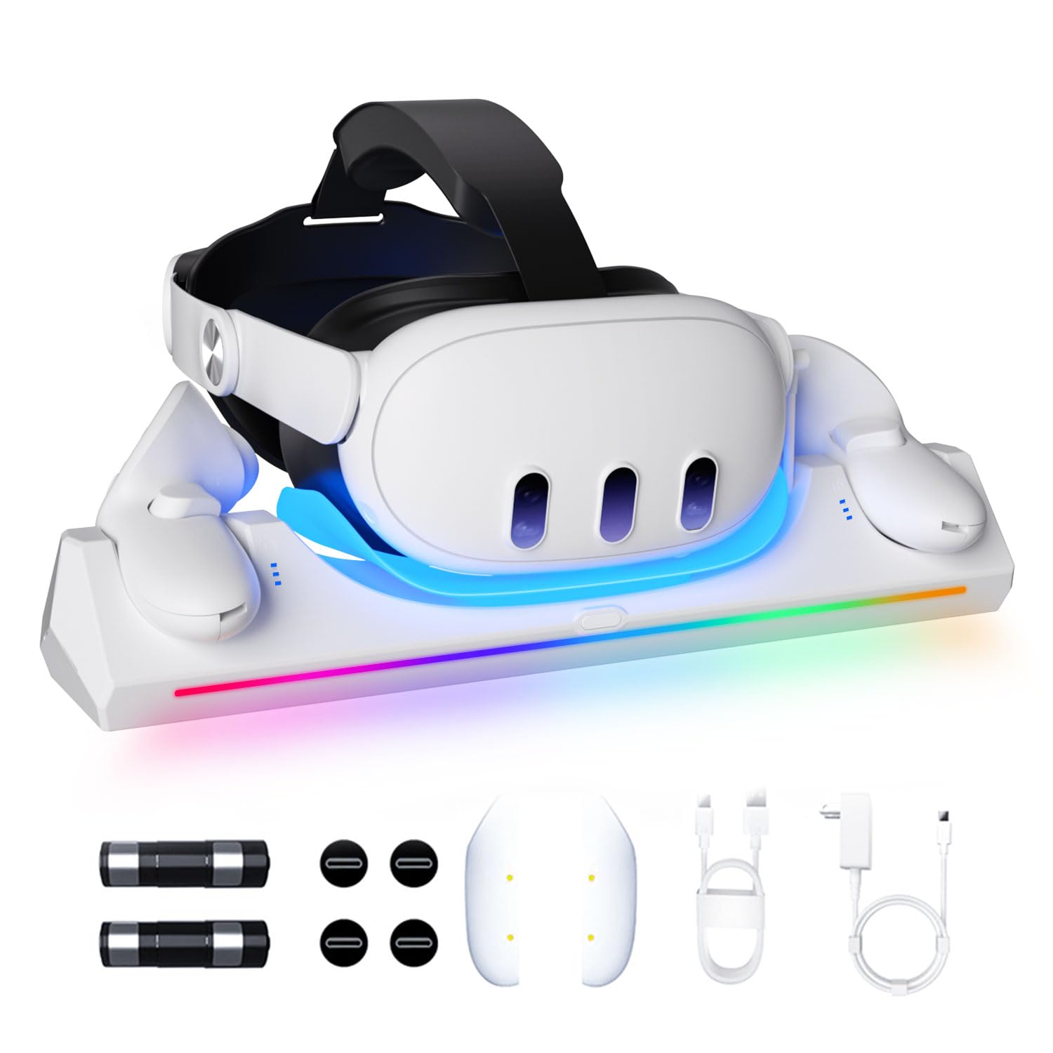 Eslick Charging Station For Oculus Quest 3S/ Quest 3 Accessories, 30W Fast Adapter Charging Dock With Led Indicator, Includes 2